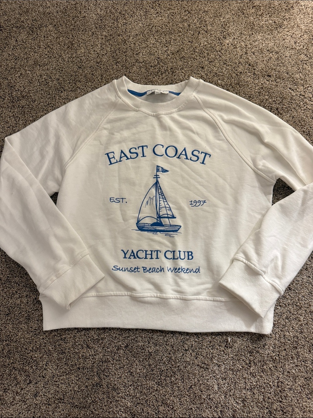 East Coast Yacht Club Crewneck Sweatshirt - White with Blue Graphic